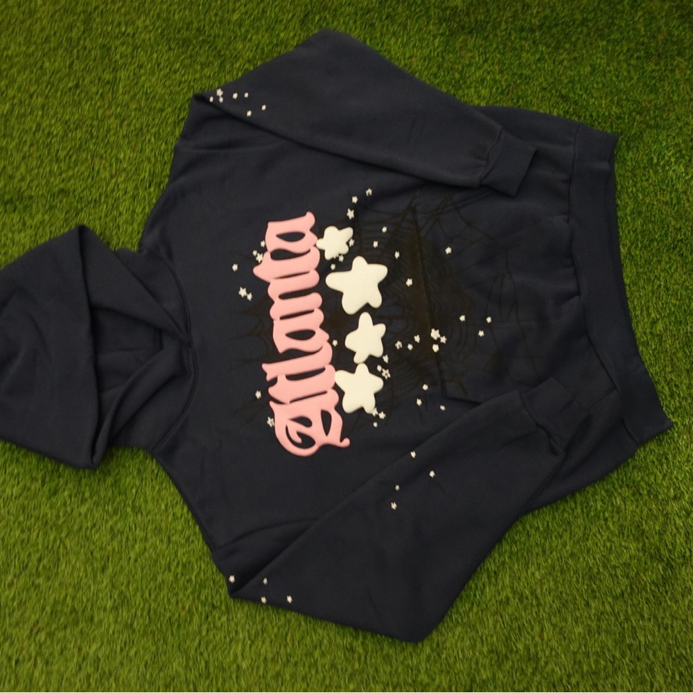 Black Hoodie with Pink and White Graphic